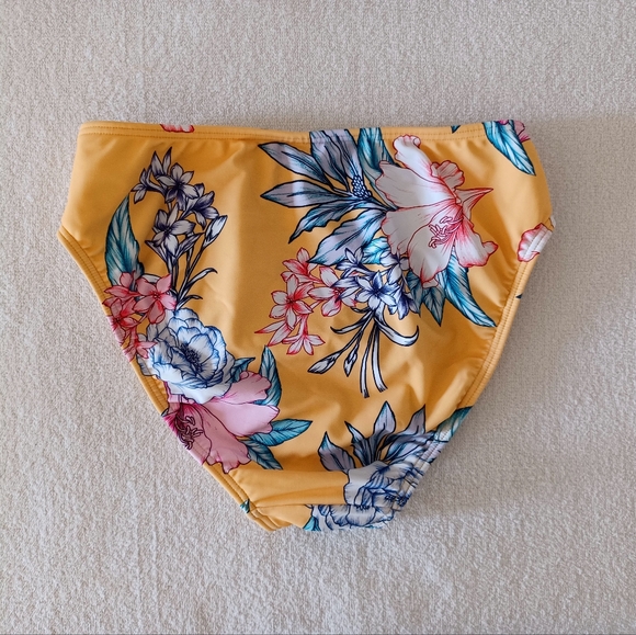 VENUS Yellow Tropical Floral Print High-Leg Bikini Bottom, size S - Picture 2 of 9